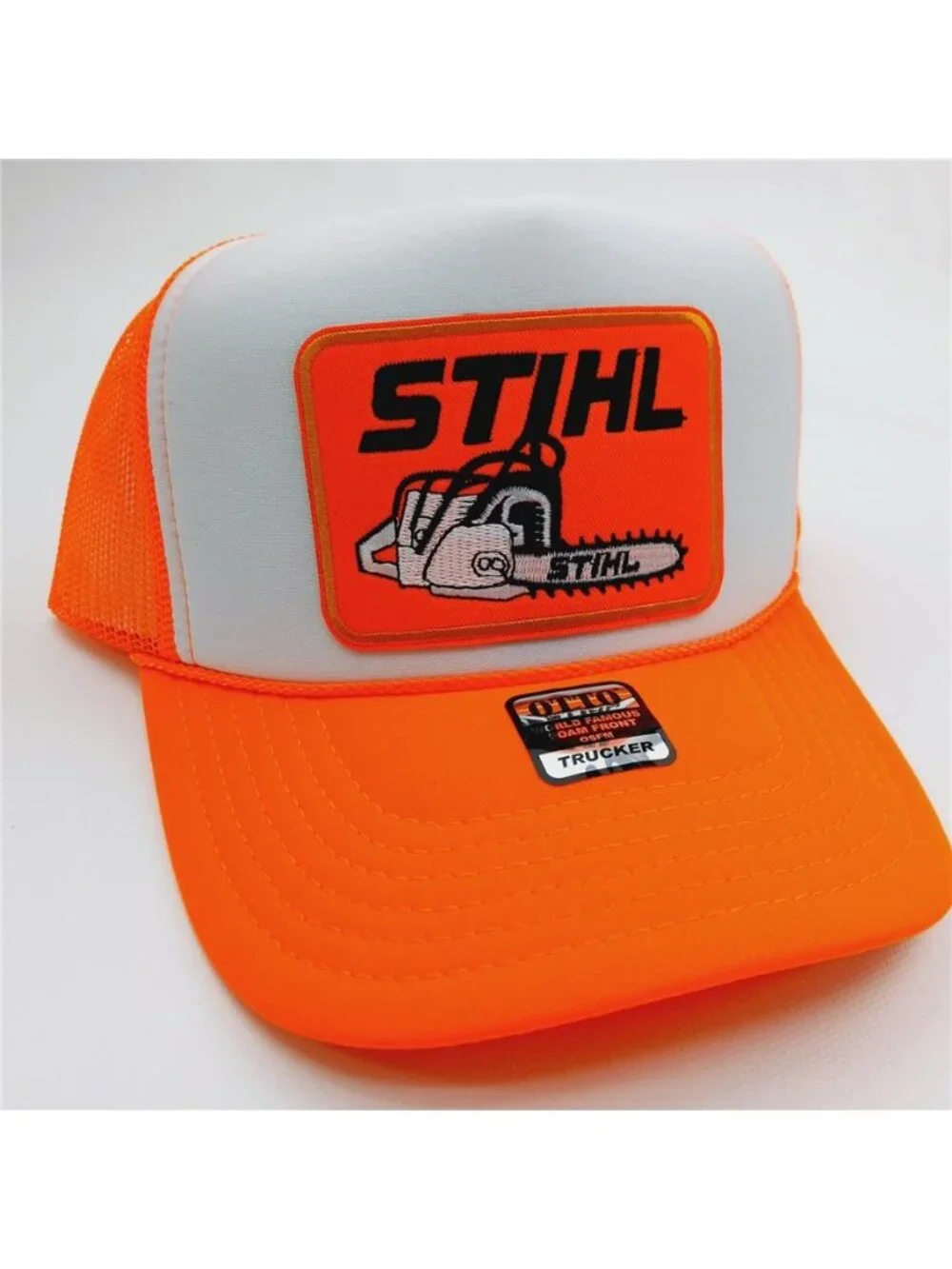 Retro Chainsaw Forestry Patch Orange OTTO Foam Rope Trucker Hat Cap Logger USA